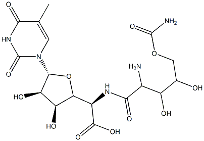 5-[(2-Amino-5-O-aminocarbonyl-2-deoxy-L-xylonoyl)amino]-1,5-dideoxy-1-(1,2,3,4-tetrahydro-5-methyl-2,4-dioxopyrimidin-1-yl)-β-D-allofuranuronic acid Struktur