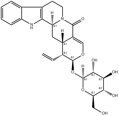 1,2,7,8,13,13bβ,14,14aα-Octahydro-1β-vinyl-2α-(β-D-glucopyranosyloxy)-5H-indolo[2,3-a]pyrano[3,4-g]quinolizine-5-one Structure