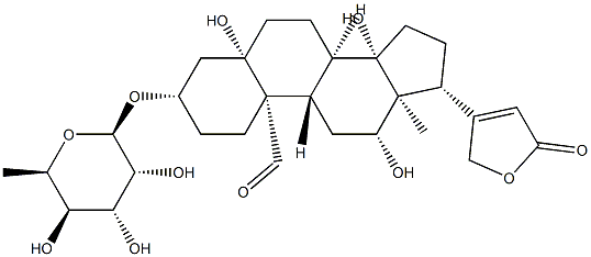 3β-[(6-Deoxy-β-D-gulopyranosyl)oxy]-5,12β,14-trihydroxy-19-oxo-5β-card-20(22)-enolide 结构式