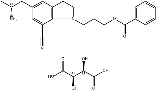 5-[(2R)-2-アミノプロピル]-1-[3-(ベンゾイルオキシ)プロピル]-2,3-ジヒドロ-1H-インドール-7-カルボニトリル(2R,3R)-2,3-ジヒドロキシブタン二酸ビス 化学構造式