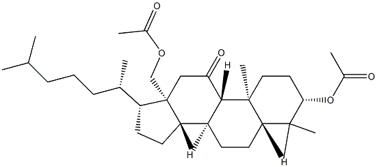 (20S)-3β,18-ジヒドロキシ-5α-ラノスタン-11-オンジアセタート 化学構造式