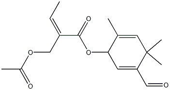 Crotonic acid,2-(hydroxymethyl)-, ester with3-hydroxy-4,6,6-trimethyl-1,4-cyclohexadiene-1-carboxaldehyde, acetate, (Z)-(8CI)