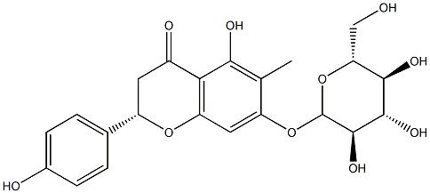 (S)-7-(β-D-グルコピラノシルオキシ)-2,3-ジヒドロ-5-ヒドロキシ-2-(4-ヒドロキシフェニル)-6-メチル-4H-1-ベンゾピラン-4-オン 化学構造式