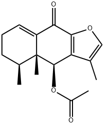 (4S)-4β-アセトキシ-4a,5,6,7-テトラヒドロ-3,4aβ,5β-トリメチルナフト[2,3-b]フラン-9(4H)-オン 化学構造式