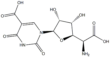 5-アミノ-1-[5-カルボキシ-3,4-ジヒドロ-2,4-ジオキソピリミジン-1(2H)-イル]-1,5-ジデオキシ-β-D-アロフラヌロン酸 化学構造式
