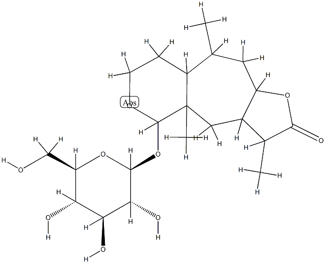 3a,4,4a,5,7,8,8a,9,10,10a-Decahydro-5-(β-D-glucopyranosyloxy)-3,4a,9-trimethylfuro[2',3':5,6]cyclohepta[1,2-c]pyran-2(3H)-one Struktur