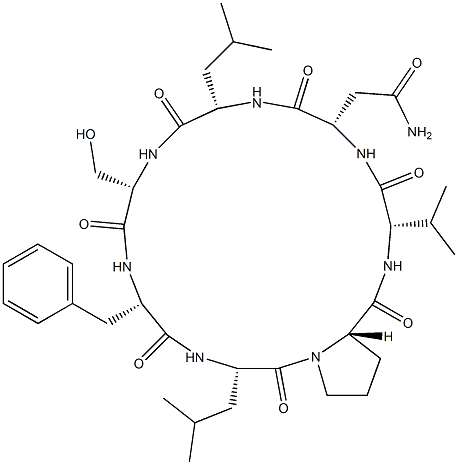 シクロ(L-Asn-L-Leu-L-Ser-L-Phe-L-Leu-L-Pro-L-Val-) 化学構造式