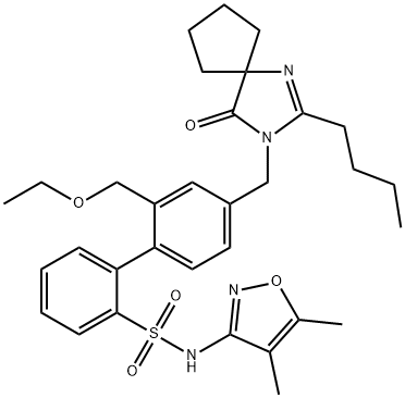 4'-[(2-丁基-4-氧代-1,3-二氮杂螺[4.4]壬-1-烯-3-基)甲基]-N-(4,5-二甲基-3-异恶唑基)-2'-(乙氧基甲基)-[1,1'-联苯]-2-磺酰胺,254740-64-2,结构式