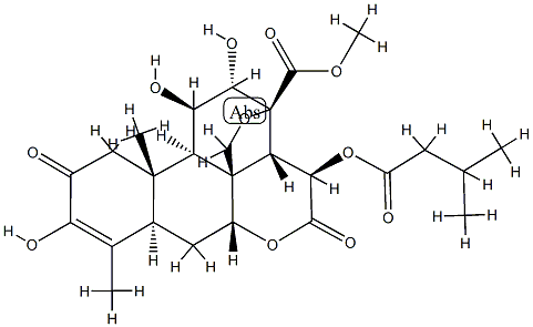 13,20-エポキシ-3,11β,12α-トリヒドロキシ-15β-(3-メチル-1-オキソブトキシ)-2,16-ジオキソピクラサ-3-エン-21-酸メチル 化学構造式