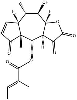 (E)-2-Methyl-2-butenoic acid [(3aS)-2,3,3aα,4,4a,5,7aα,8,9,9aα-decahydro-9β-hydroxy-4aβ,8α-dimethyl-3-methylene-2,5-dioxoazuleno[6,5-b]furan-4α-yl] ester Structure