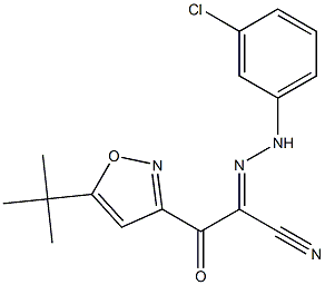 2-(2-(3-クロロフェニル)ヒドラゾノ)-3-オキソ-3-(5-tert-ブチルイソオキサゾール-3-イル)プロパンニトリル 化学構造式