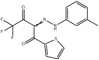 4,4,4-トリフルオロ-2-[2-(3-メチルフェニル)ヒドラゾノ]-1-(2-チエニル)ブタン-1,3-ジオン 化学構造式