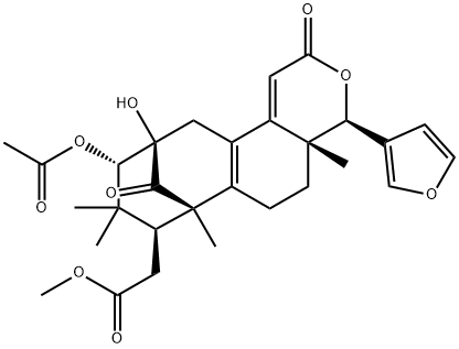 (4R)-10α-(アセチルオキシ)-4β-(3-フラニル)-4,4a,5,6,7,8,9,10,11,12-デカヒドロ-11α-ヒドロキシ-4aβ,7,9,9-テトラメチル-2,13-ジオキソ-7β,11β-メタノ-2H-シクロオクタ[f][2]ベンゾピラン-8β-酢酸メチル 化学構造式