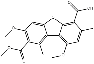 3,9-Dimethoxy-1,7-dimethyl-2,6-dibenzofurandicarboxylic acid 2-methyl ester 结构式