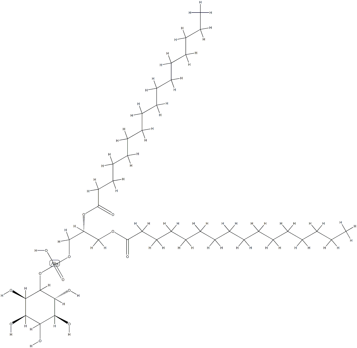 D-myo-Inositol, 1-(2R)-2,3-bis(1-oxohexadecyl)oxypropyl hydrogen phosphate Struktur