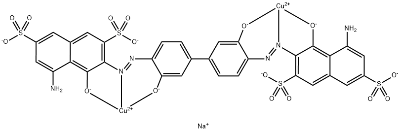 tetrasodium [mu-[[3,3'-[(3,3'-dihydroxy[1,1'-biphenyl]-4,4'-diyl)bis(azo)]bis[5-amino-4-hydroxynaphthalene-2,7-disulphonato]](8-)]]dicuprate(4-) Structure