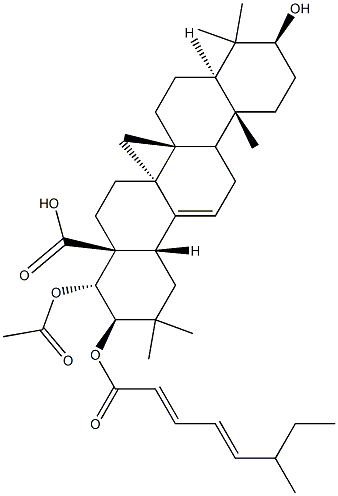 22α-Acetoxy-3β-hydroxy-21β-[[(2E,4E)-6-methyl-1-oxo-2,4-octadienyl]oxy]olean-12-en-28-oic acid Struktur