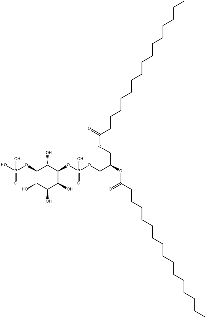 D-MYO-肌醇 1-[(2R)-2,3-二[(1-氧代十六烷基)氧基]丙基磷酸氢酯] 5-(磷酸二氢酯),291527-75-8,结构式