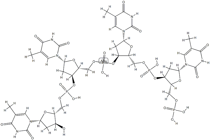 [(2R,3S,5R)-3-[hydroxy-[[(2R,3S,5R)-3-[hydroxy-[[(2R,3S,5R)-3-[hydroxy -[[(2R,3S,5R)-3-hydroxy-5-(5-methyl-2,4-dioxo-pyrimidin-1-yl)oxolan-2- yl]methoxy]phosphoryl]oxy-5-(5-methyl-2,4-dioxo-pyrimidin-1-yl)oxolan- 2-yl]methoxy]phosphoryl]oxy-5-(5-methyl-2,4-dioxo-pyrimidin-1-yl)oxola n-2-yl]methoxy]phosphoryl]oxy-5-(5-methyl-2,4-dioxo-pyrimidin-1-yl)oxo lan-2-yl]methoxyphosphonic acid 结构式