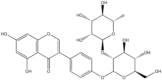 5,7-ジヒドロキシ-4'-(2-O-α-L-ラムノピラノシル-β-D-グルコピラノシルオキシ)イソフラボン 化学構造式