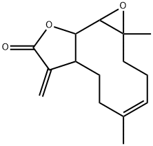 4,5-エポキシ-6α-ヒドロキシ-4ξ-ゲルマクラ-1(10),11(13)-ジエン-12-酸γ-ラクトン 化学構造式