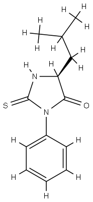 (5S)-5-イソブチル-3-フェニル-2-チオキソ-4-イミダゾリジノン 化学構造式