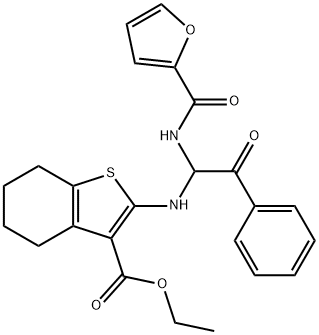 ethyl 2-((1-(furan-2-carboxamido)-2-oxo-2-phenylethyl)amino)-4,5,6,7-tetrahydrobenzo[b]thiophene-3-carboxylate Struktur