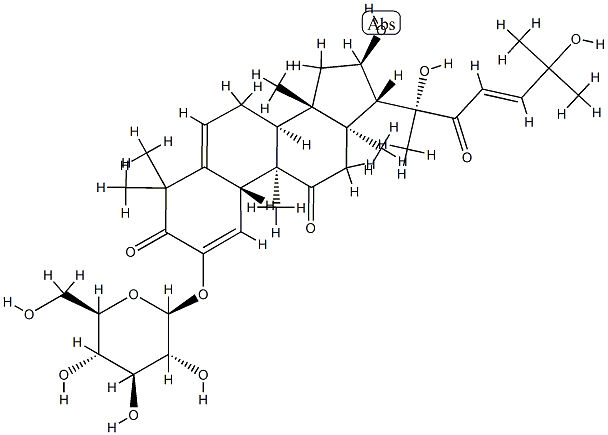 (10α,23E)-2-(β-D-グルコピラノシルオキシ)-16α,20,25-トリヒドロキシ-9β-メチル-19-ノルラノスタ-1,5,23-トリエン-3,11,22-トリオン 化学構造式