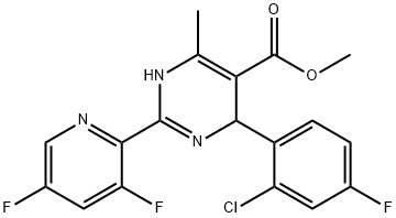 4-(2-クロロ-4-フルオロフェニル)-2-(3,5-ジフルオロ-2-ピリジル)-6-メチル-1,4-ジヒドロピリミジン-5-カルボン酸メチル 化学構造式