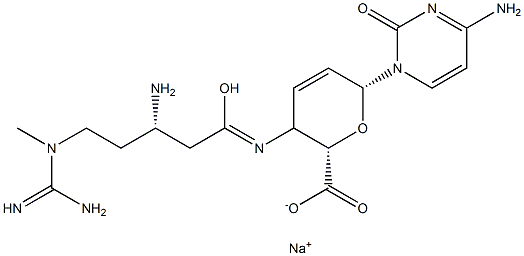 4-[[(S)-3-Amino-5-[(aminoiminomethyl)methylamino]-1-oxopentyl]amino]-1-(4-amino-2-oxo-1(2H)-pyrimidinyl)-1,2,3,4-tetradeoxy-β-D-erythro-2-hexenopyranuronic acid sodium salt Structure
