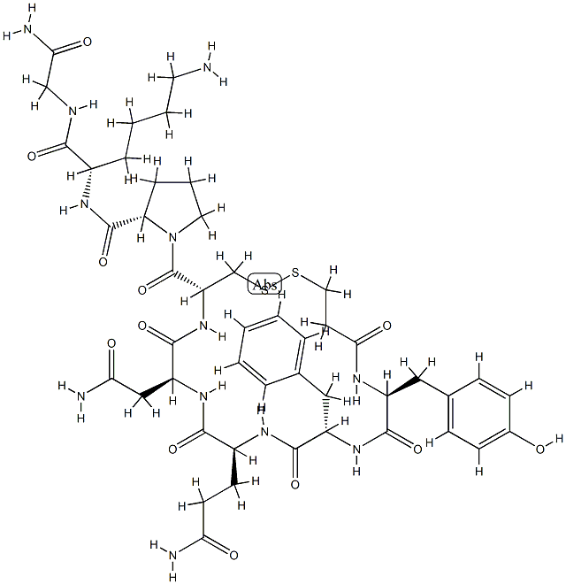 3-MERCAPTOPROPIONYL-TYR-PHE-GLN-ASN-CYS-PRO-LYS-GLY-NH2, (DISULFIDE BOND) Struktur