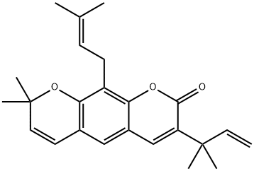3-(1,1-Dimethyl-2-propenyl)-8,8-dimethyl-10-(3-methyl-2-butenyl)-2H,8H-benzo[1,2-b:5,4-b']dipyran-2-one 结构式