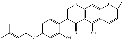 5-Hydroxy-7-[2-hydroxy-4-[(3-methyl-2-butenyl)oxy]phenyl]-2,2-dimethyl-2H,6H-benzo[1,2-b:5,4-b']dipyran-6-one Struktur