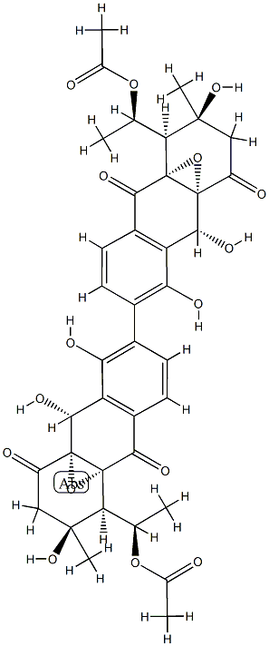9,9'-Dideoxo-4aβ,9aβ:4'aβ,9'aβ-bisoxy-4a,4'a,9a,9'a-tetrahydro-9β,9'β-dihydroxyjulichrome Q 11,11'-diacetate Struktur