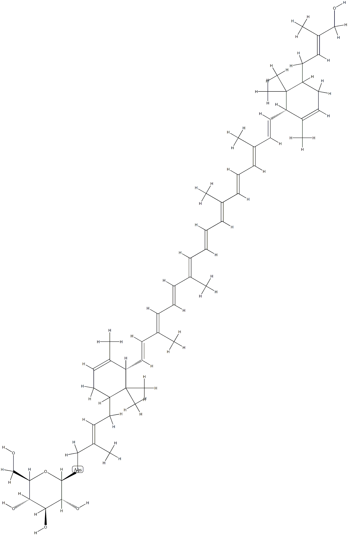 2-[4-(β-D-Glucopyranosyloxy)-3-methyl-2-butenyl]-2'-(4-hydroxy-3-methyl-2-butenyl)-ε,ε-carotene 结构式