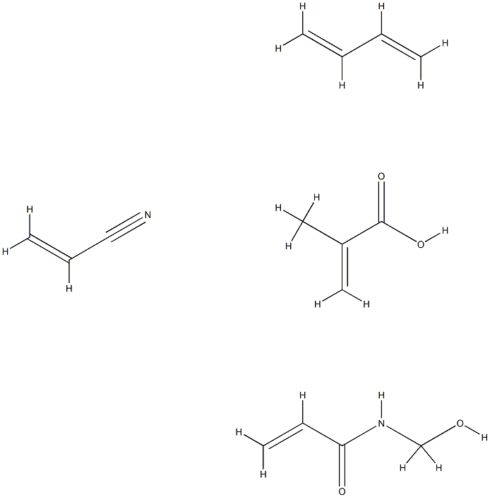 2-Propenoic acid, 2-methyl-, polymer with 1,3-butadiene, N-(hydroxymethyl)-2-propenamide and 2-propenenitrile Struktur