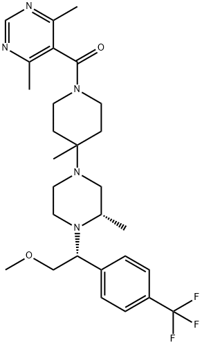 (4,6-dimethylpyrimidin-5-yl)-[4-[(3S)-4-[(1R)-2-methoxy-1-[4-(trifluor omethyl)phenyl]ethyl]-3-methyl-piperazin-1-yl]-4-methyl-1-piperidyl]me thanone Structure