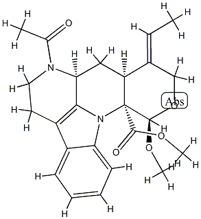 (7aS,9E)-9-Ethylidene-5,6,7,7aα,8,8aα,9,10-octahydro-7-acetyl-12β-methoxyindolo[3,2,1-ij]pyrano[3,4-b][1,5]naphthyridine-12aα(12H)-carboxylic acid methyl ester Struktur