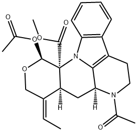 (7aS,9E)-9-エチリデン-5,6,7,7aα,8,8aα,9,10-オクタヒドロ-12β-アセトキシ-7-アセチルインドロ[3,2,1-ij]ピラノ[3,4-b][1,5]ナフチリジン-12aα(12H)-カルボン酸メチル 化学構造式