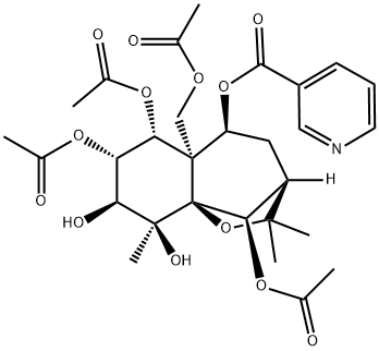 3-Pyridinecarboxylic acid [(3R,10R)-6β,7β,10-triacetoxy-5aβ-acetoxymethyl-3,4,5,5a,6,7,8,9-octahydro-8α,9α-dihydroxy-2,2,9-trimethyl-3β,9aβ-methano-2H-1-benzoxepin-5α-yl] ester 结构式