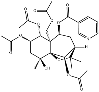 3-Pyridinecarboxylic acid [(3R,10R)-6β,7β,10-triacetoxy-5aβ-acetoxymethyl-3,4,5,5a,6,7,8,9-octahydro-9α-hydroxy-2,2,9-trimethyl-3β,9aβ-methano-2H-1-benzoxepin-5α-yl] ester 结构式