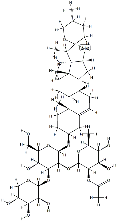 3-O-[α-L-rhaMnopyranosyl-(1-2)-[β-D-xylopyranosyl-(1-3)]-β-D-glucopyranoside 化学構造式