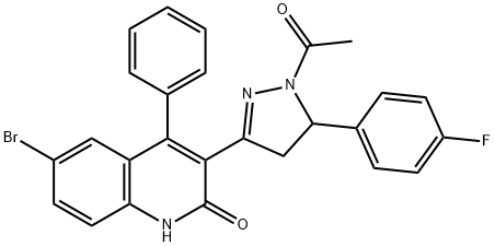 3-[1-acetyl-5-(4-fluorophenyl)-4,5-dihydro-1H-pyrazol-3-yl]-6-bromo-4-phenylquinolin-2(1H)-one Structure