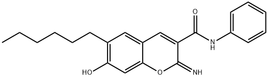 6-hexyl-7-hydroxy-2-imino-N-phenyl-2H-chromene-3-carboxamide 结构式