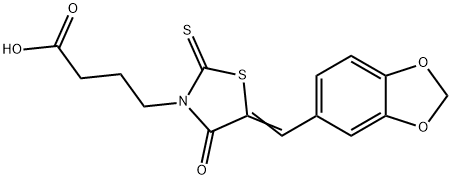 4-[(5Z)-5-(2H-1,3-benzodioxol-5-ylmethylidene)-4-oxo-2-sulfanylidene-1,3-thiazolidin-3-yl]butanoic acid Structure