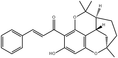 (E)-3-Phenyl-1-[(2R)-3,3aβ,4,5-tetrahydro-8-hydroxy-2,5,5-trimethyl-2α,4α-ethano-2H-pyrano[4,3,2-de]-1-benzopyran-7-yl]-2-propen-1-one Structure