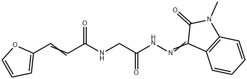 (2E)-3-(furan-2-yl)-N-{2-[(2E)-2-(1-methyl-2-oxo-1,2-dihydro-3H-indol-3-ylidene)hydrazinyl]-2-oxoethyl}prop-2-enamide (non-preferred name) Struktur
