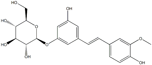 3-(β-D-グルコピラノシルオキシ)-5-[(E)-2-(4-ヒドロキシ-3-メトキシフェニル)エテニル]フェノール 化学構造式