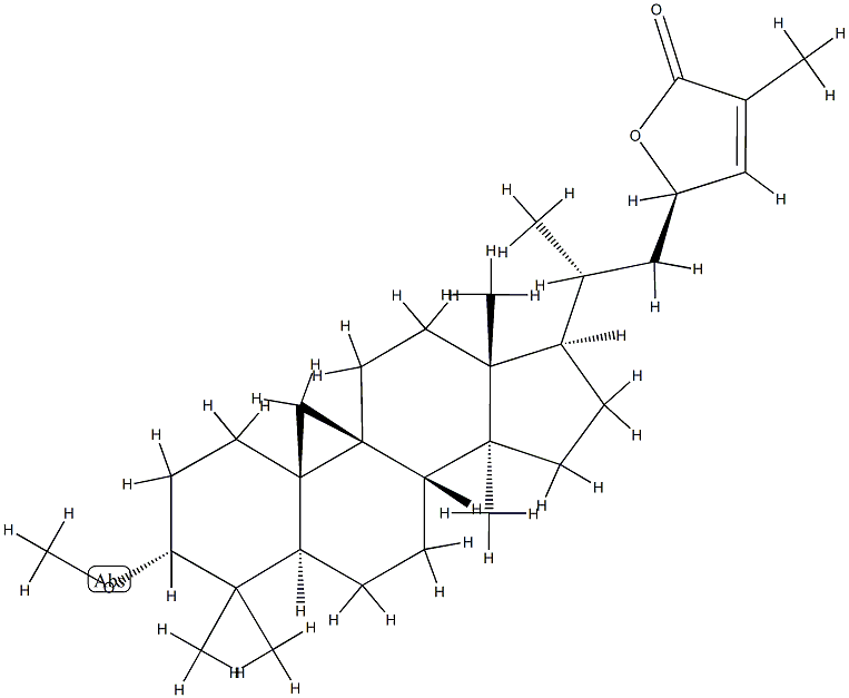 (23R)-23-ヒドロキシ-3α-メトキシ-9β,19-シクロ-5α-ラノスタ-24-エン-26-酸γ-ラクトン 化学構造式