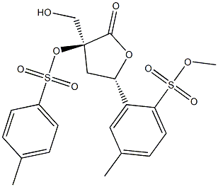 2-Hydroxymethyl-2-O:5-O-bis(p-tolylsulfonyl)-3-deoxy-D-erythro-pentonic acid γ-lactone Structure